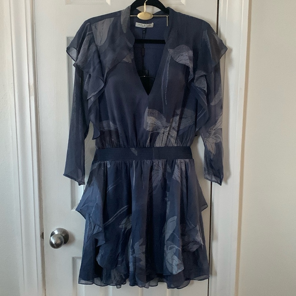 Halston Heritage Blue Floral Dress Size 2